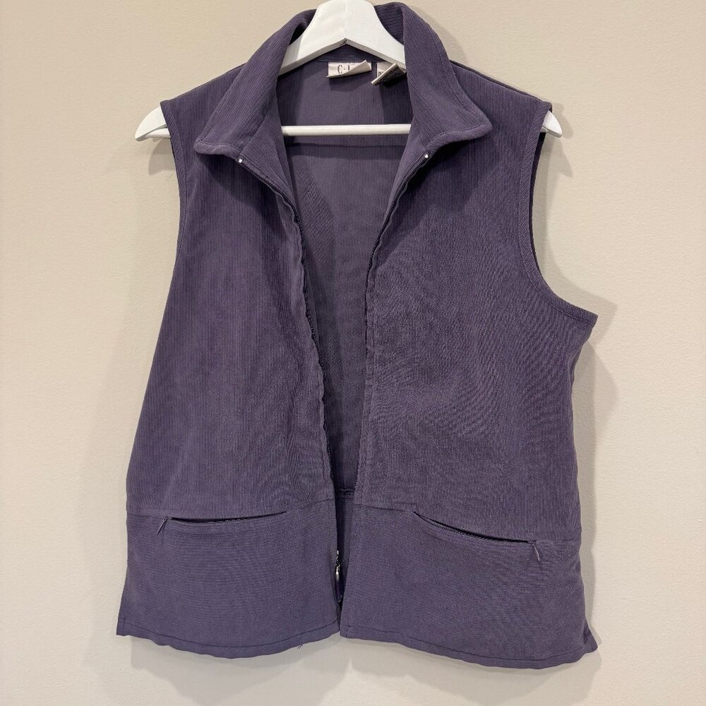 CLC Lavender Corduroy Zip Front Vest Collared Pocket Detail Size Medium